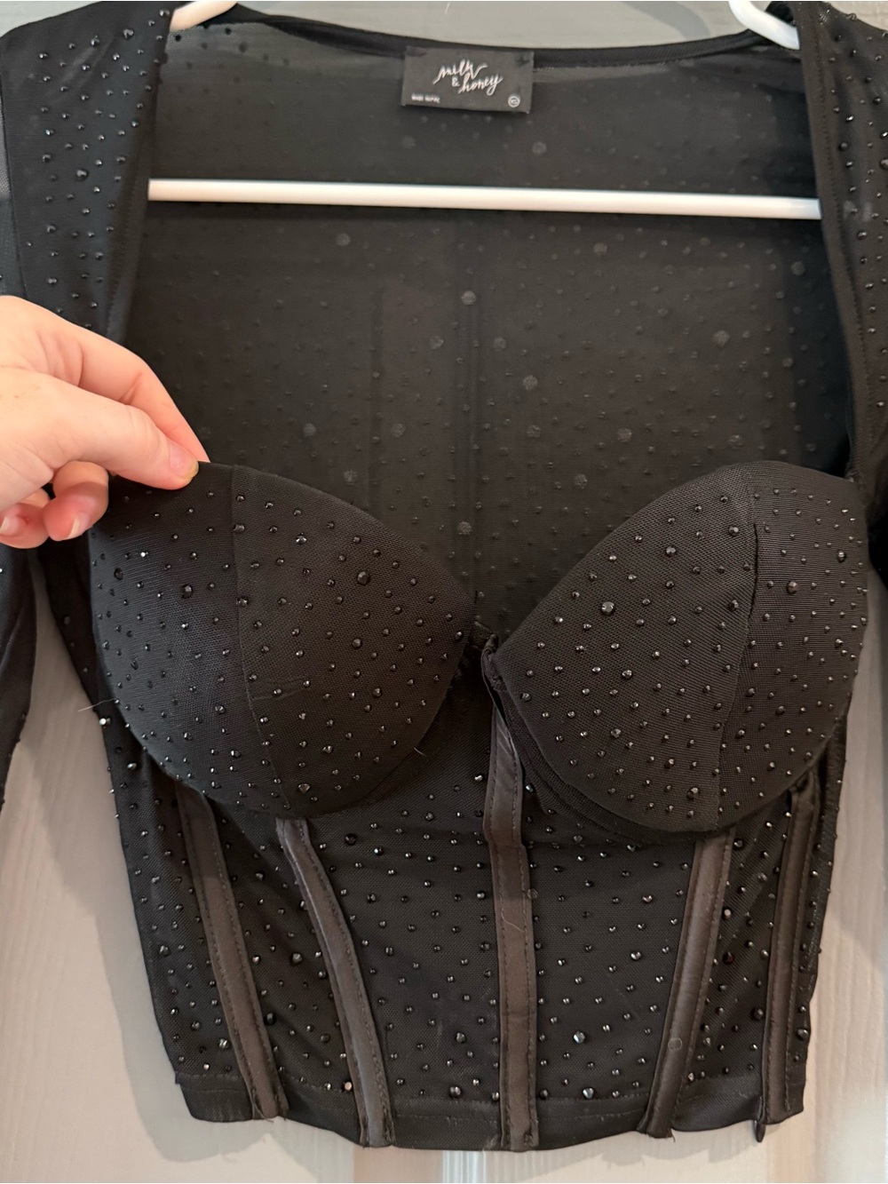 Black Embellished Bustier Top